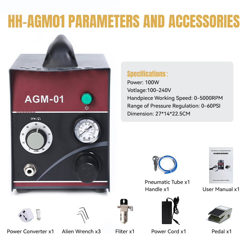 Pneumatic Engraving Machine with Adjustable Pressure and Speed Pedal, HH-AGM-01