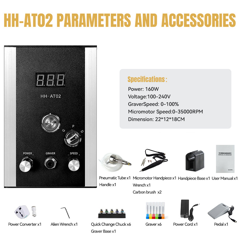 Pneumatic Engraving Machine with Polishing and Drilling Modes, HH-AT02